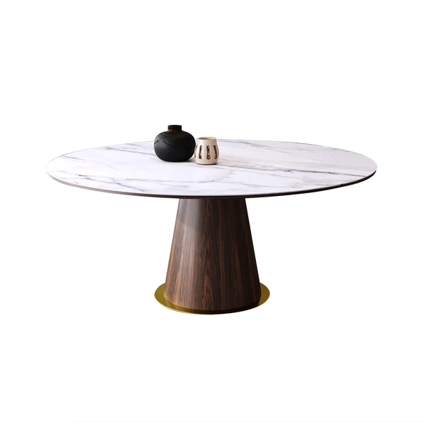 MidCentury Modern 48" Round Dining Table White Faux Marble Tabletop