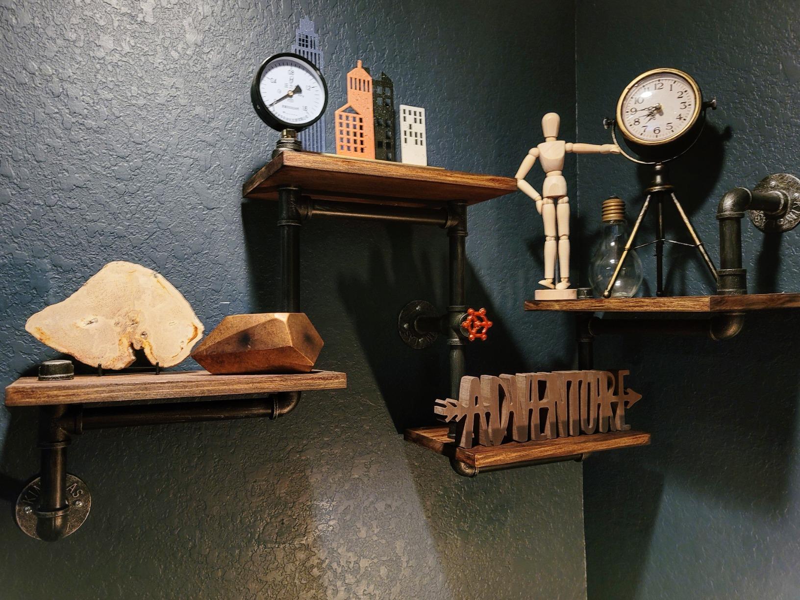 【Furniture】Industrial Rustic Modern Wood Ladder Pipe Wall Shelf 4 Layer