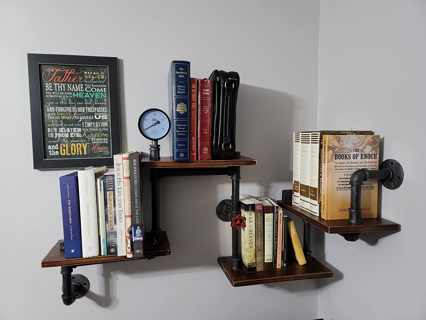 【Furniture】Industrial Rustic Modern Wood Ladder Pipe Wall Shelf 4 Layer