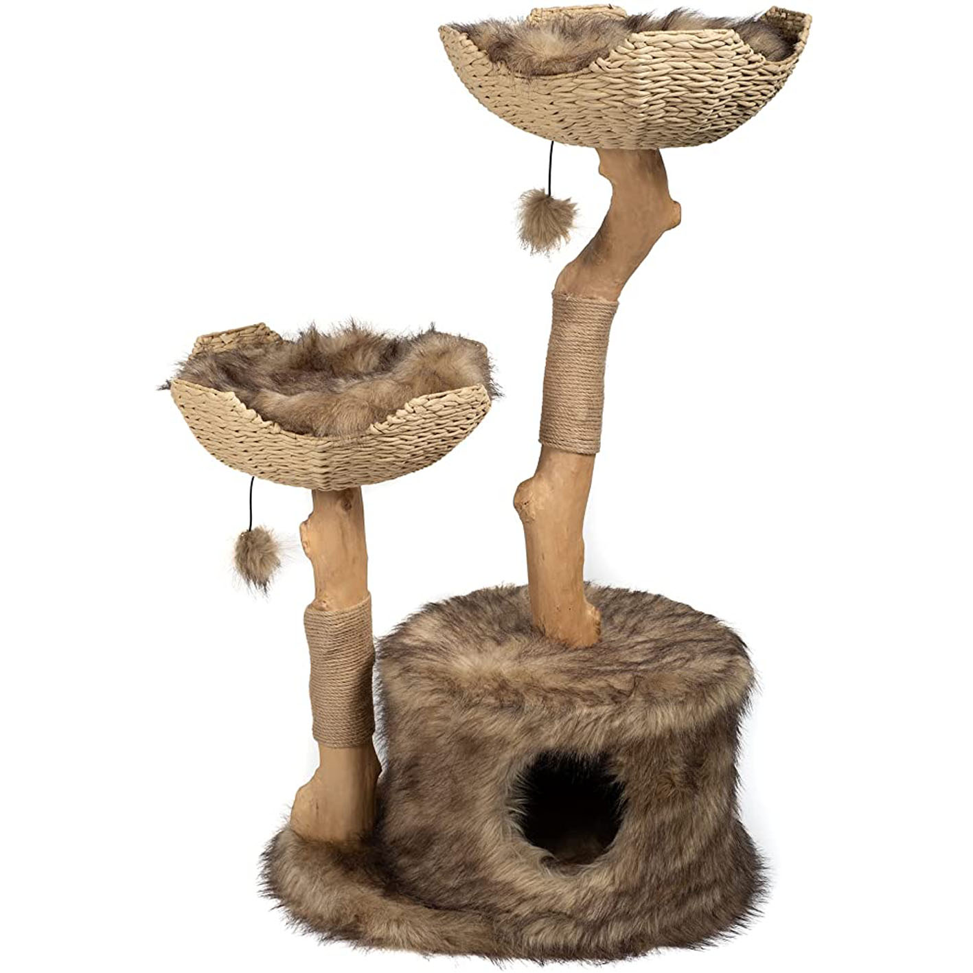 Modern Cat Tree Tower for Large Cats, Real Branch Luxury Cat Condo, Wood Cat Tower, Cat