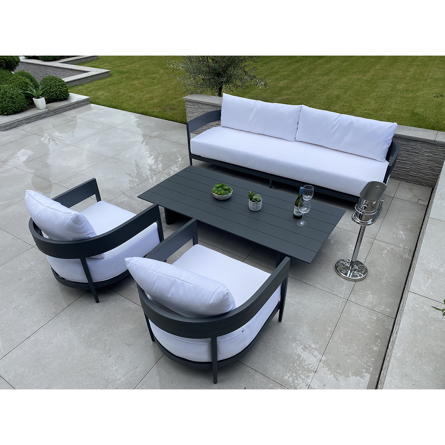 Garden Furniture in Aluminium in Anthracite Grey 4 pcs (1 Sofa 2