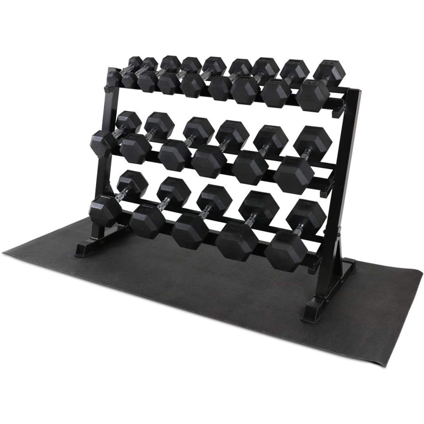 WF Athletic Supply Rubber Coated Hex Dumbbell Set with Dumbbell Rack