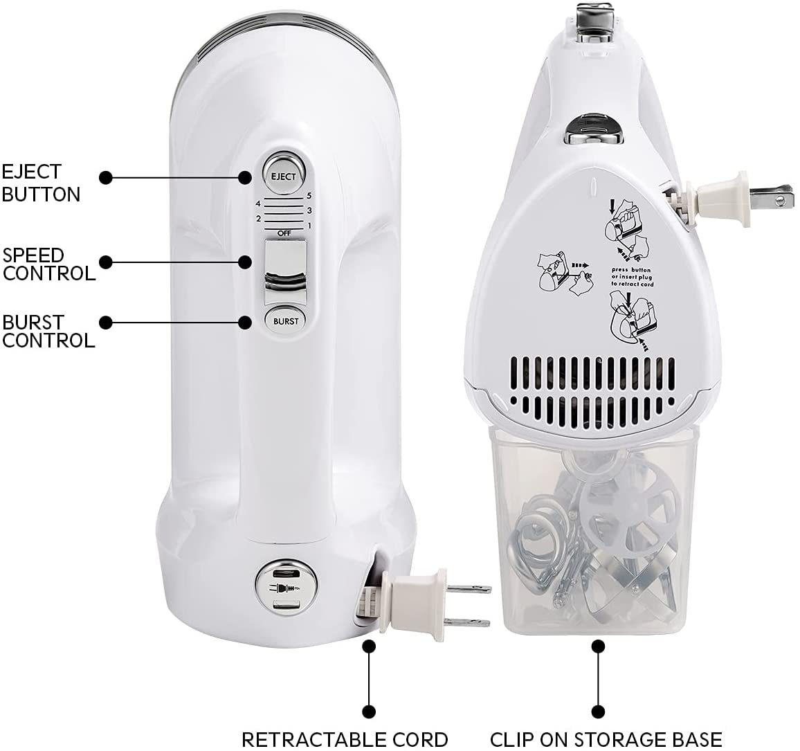 Kenmore 5Speed Hand Mixer Beater Blender, 250 Watts, with Beaters