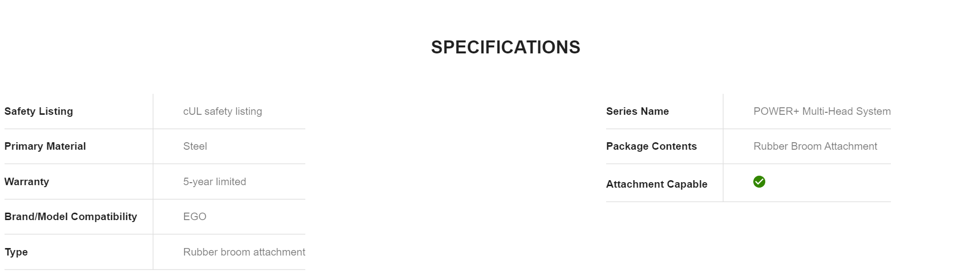 EGO RBA2100 POWER+ MultiHead System Rubber Broom Attachment
