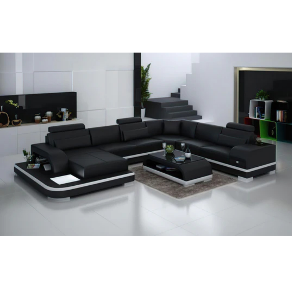 Everly Leather Sectional with LED Lights - T-Moore