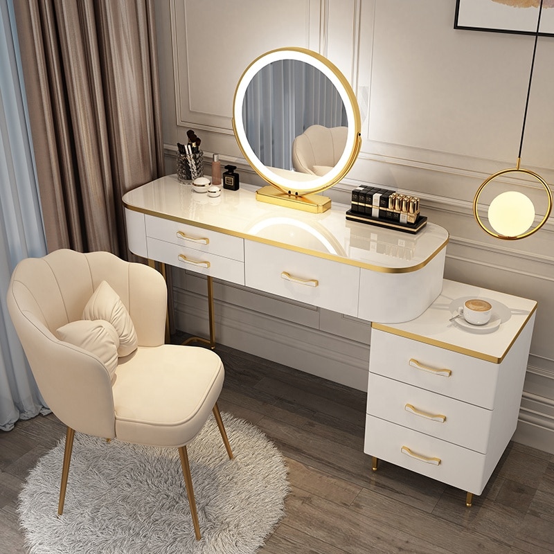 【Dresser】Nordic dressing table with mirror and stool for bedroom