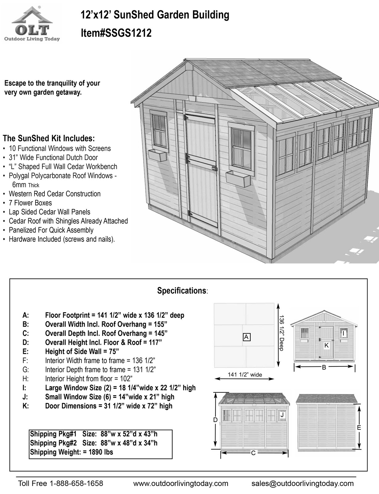  Storage Shed 12x12 Ft Cedar Wood Sunshed Garden Shed Econ Market