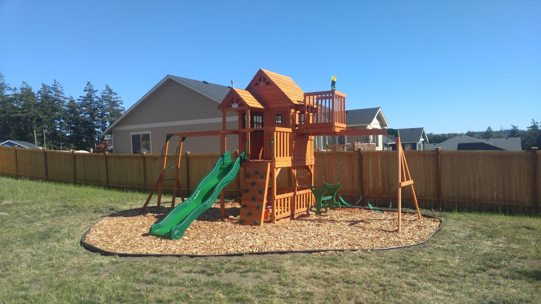 【Baby&Kids】Skyfort II Playground Cedar Wood Swing Set with Playhouse Fort, Sandbox, Picnic Table