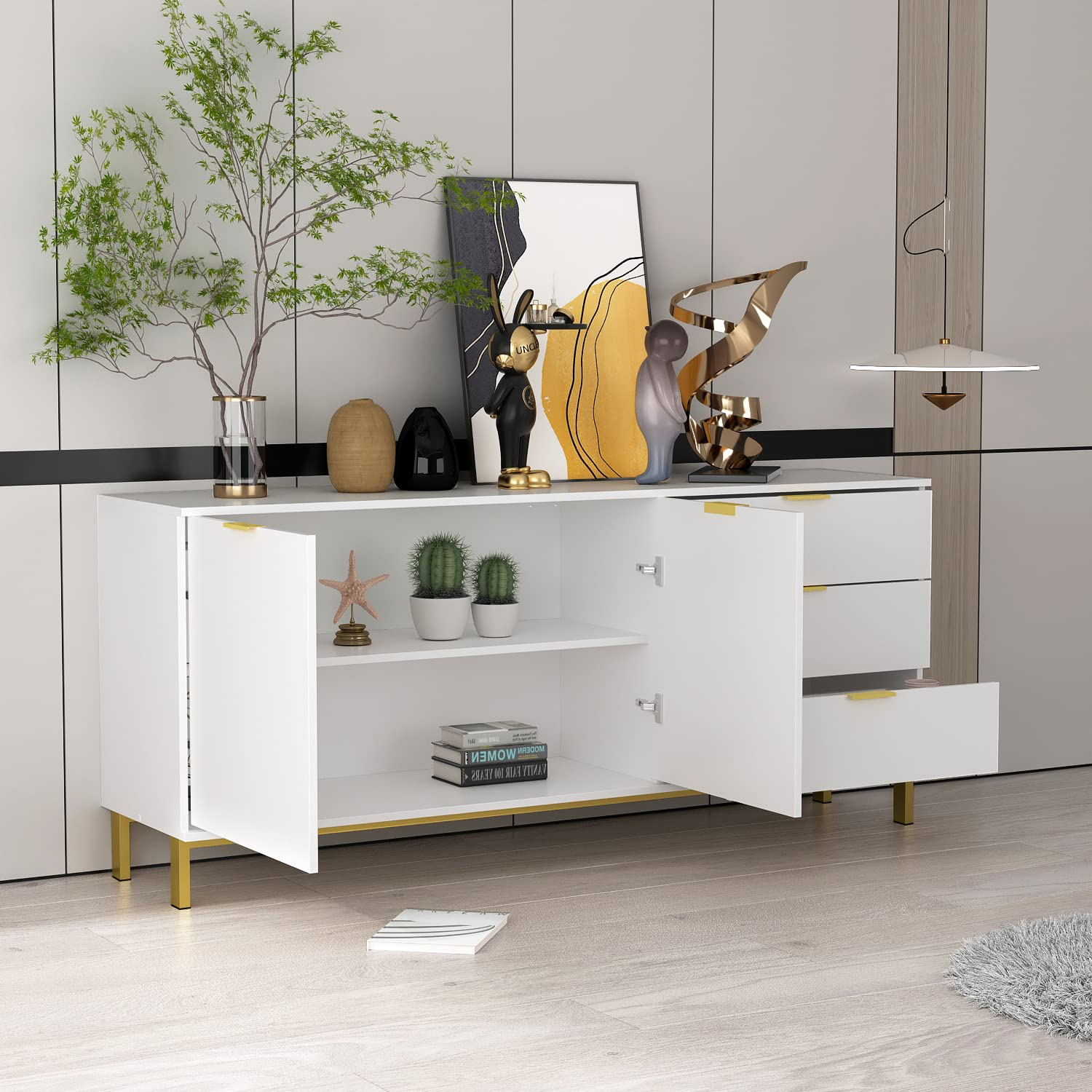 【Furniture】Buffet Sideboard with 3 Drawers & 2 Doors Storage, Buffet ...