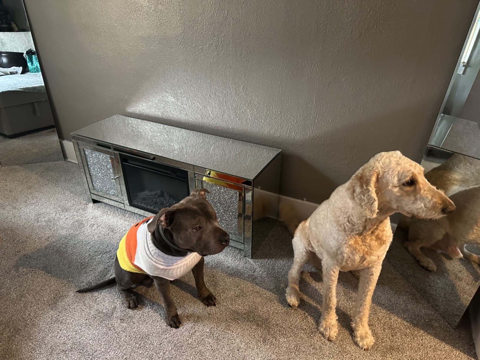 【Furniture】Mirrored Fireplace TV Stand, Mirrored Media Entertainment