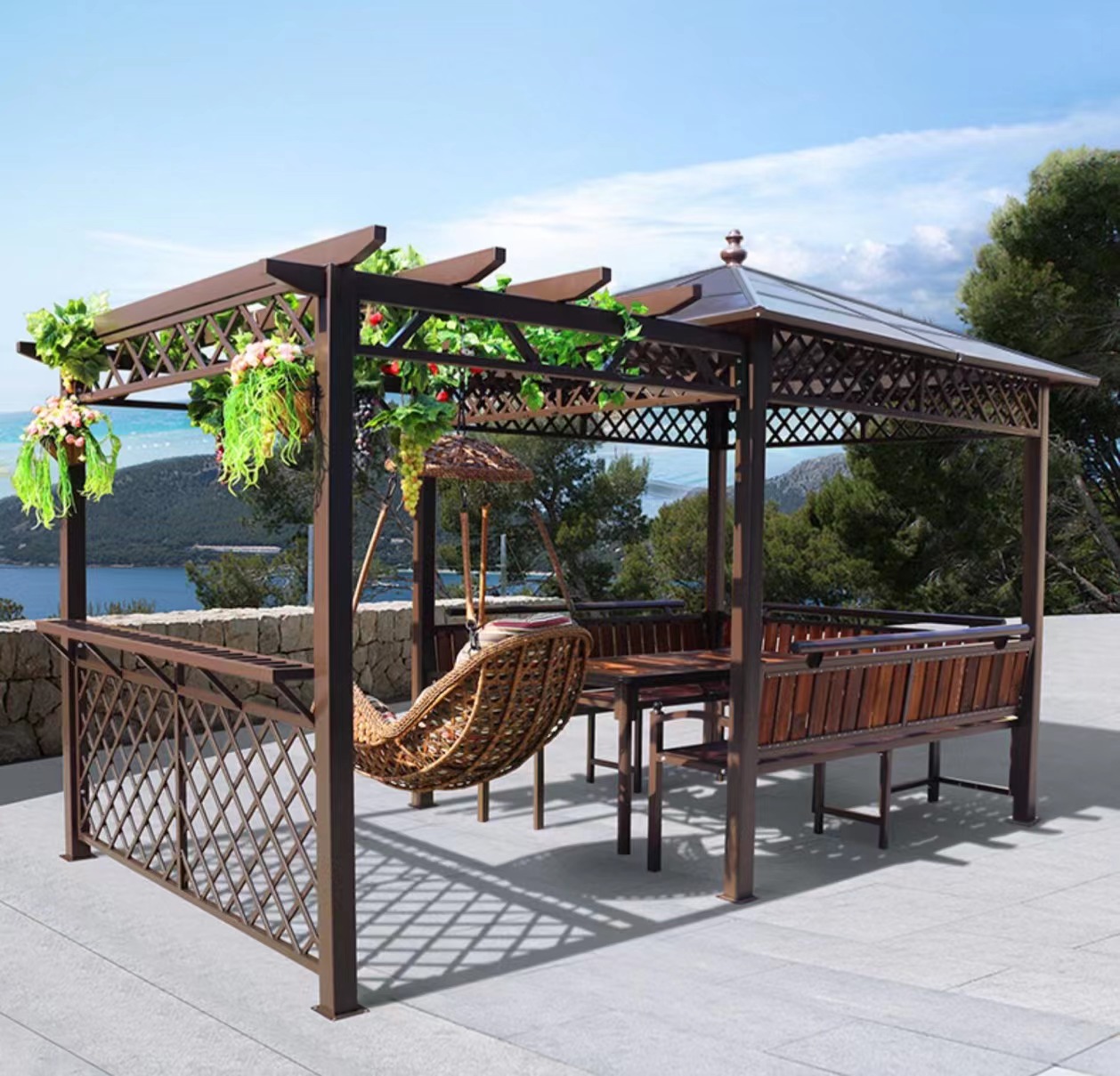 【Gazebo】Outdoor gazebo hanging chair villa garden antiseptic wood four