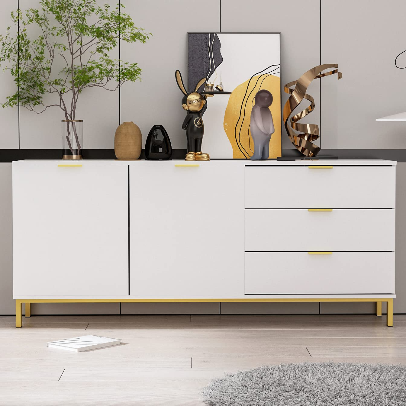 【Furniture】Buffet Sideboard with 3 Drawers & 2 Doors Storage, Buffet ...