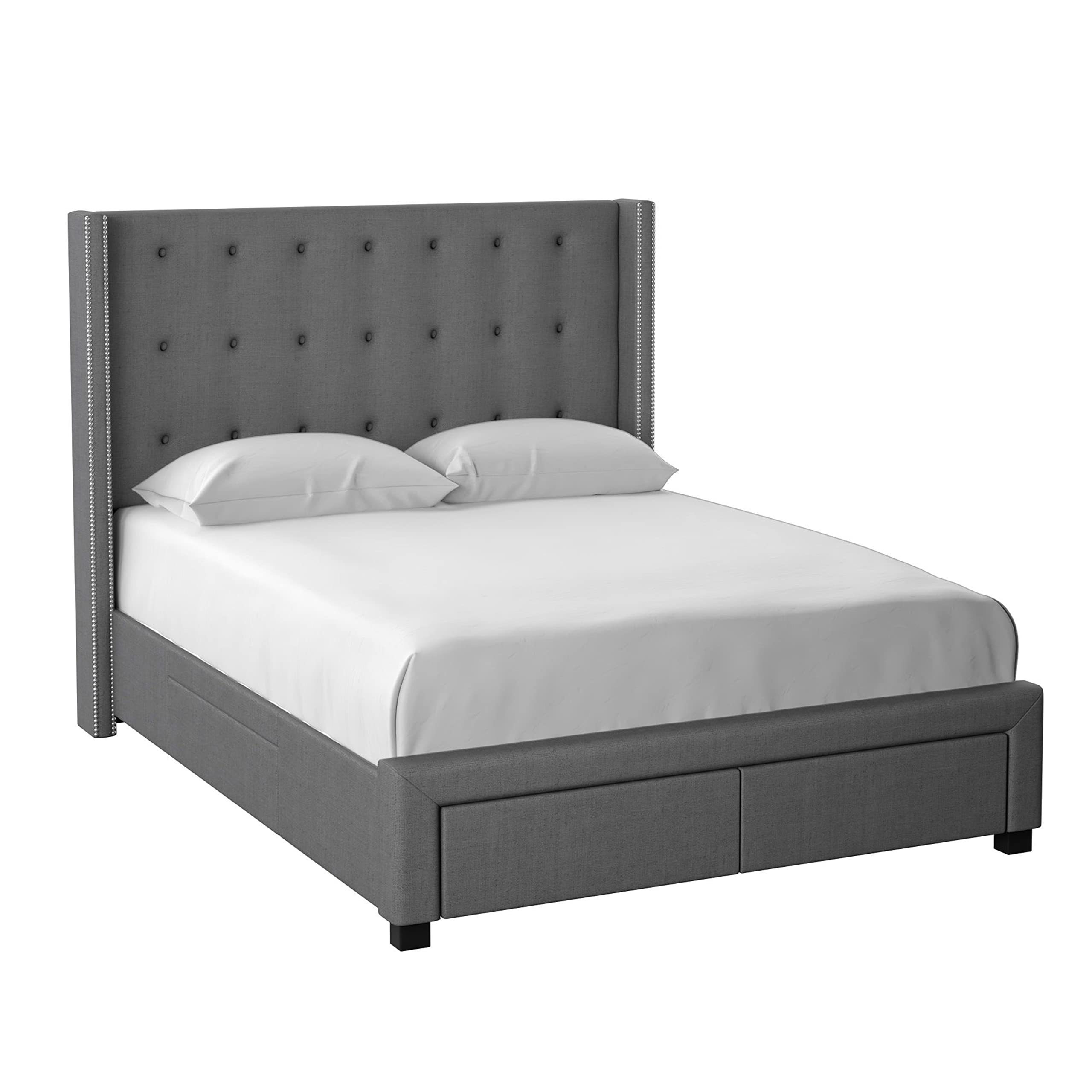 【Furniture】Savoy Tufted Upholstered Wingback Panel Storage Bed Frame