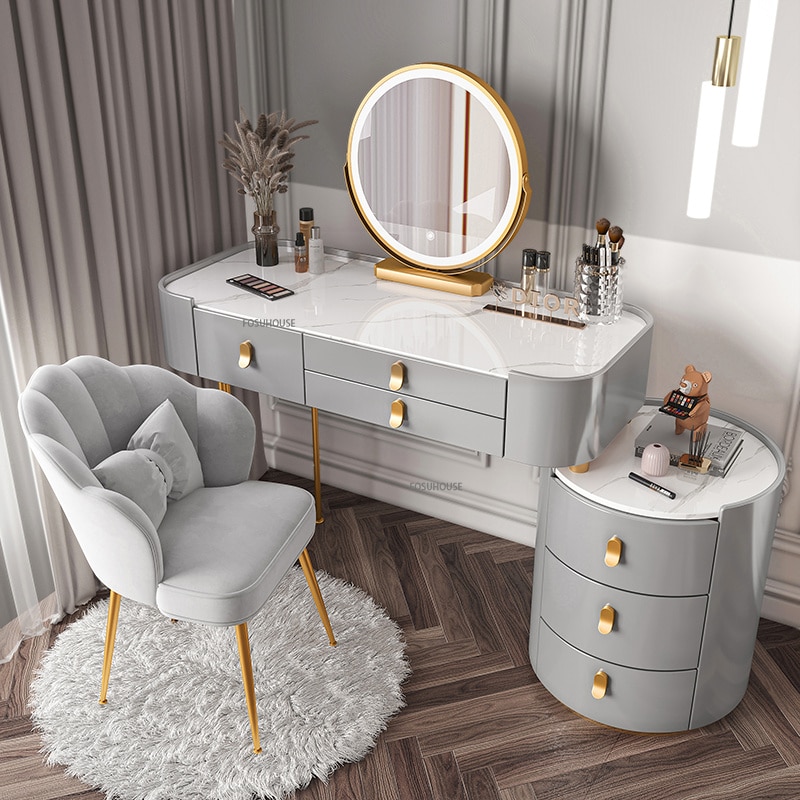 【Dresser】Nordic dressing table with mirror and stool for bedroom