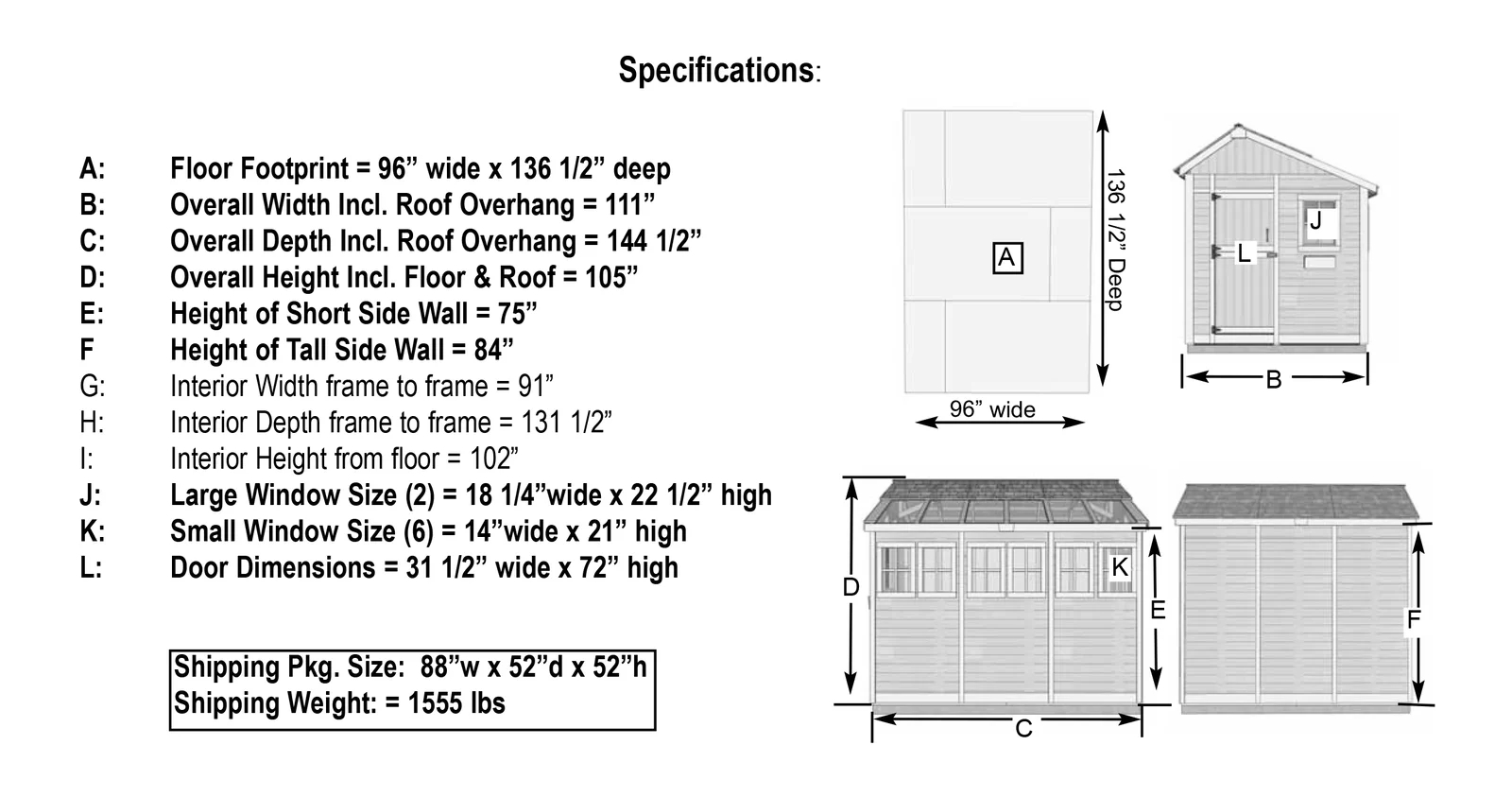 【Storage Shed】8 ft. W x 12 ft. D Cedar Wood Sunshed Garden Shed Econ