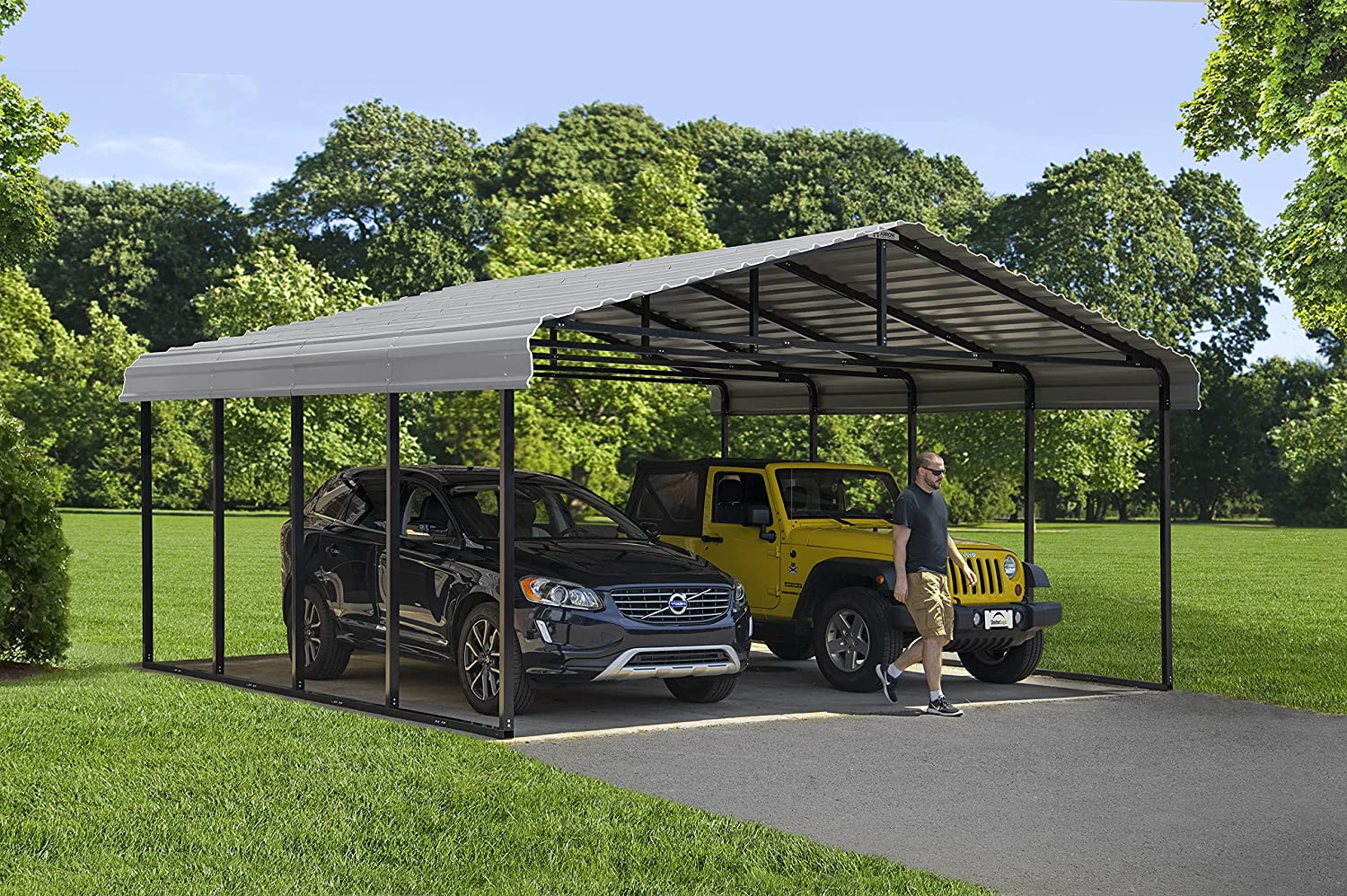 【Home&Garden】20' x 20' 29Gauge Metal Carport with Steel Roof Panels, 20' x 20' x 7', Charcoal