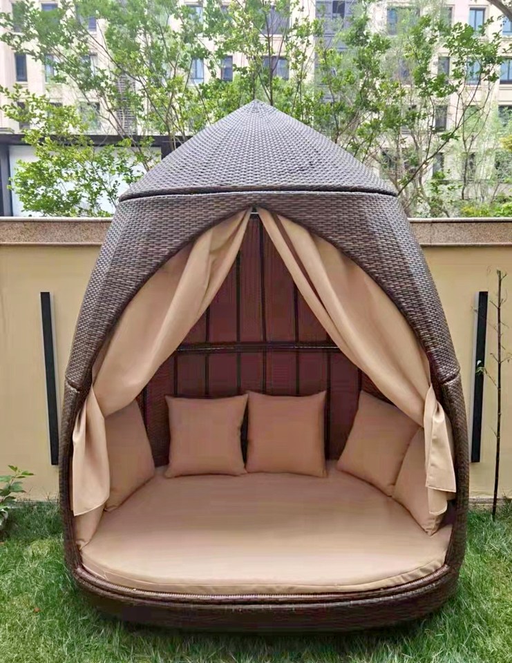 【Home&Garden】Vacation beach bed rattan bed terrace sun bed outdoor