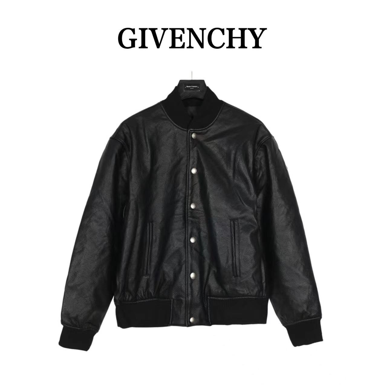 Givenchy 23FW patchwork leather baseball jacket