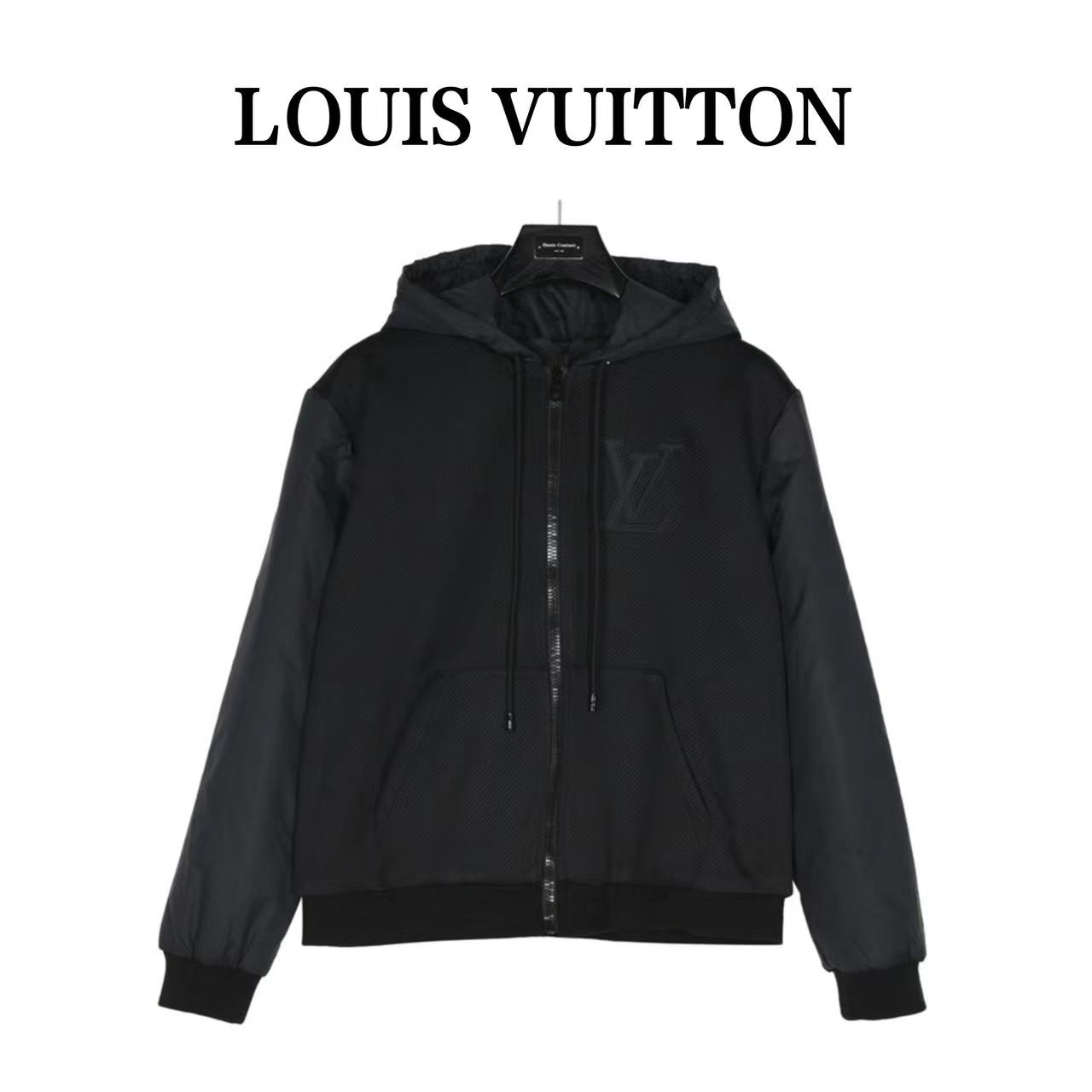Louis Vuitton zipped technical patchwork cotton sleeve hooded jacket