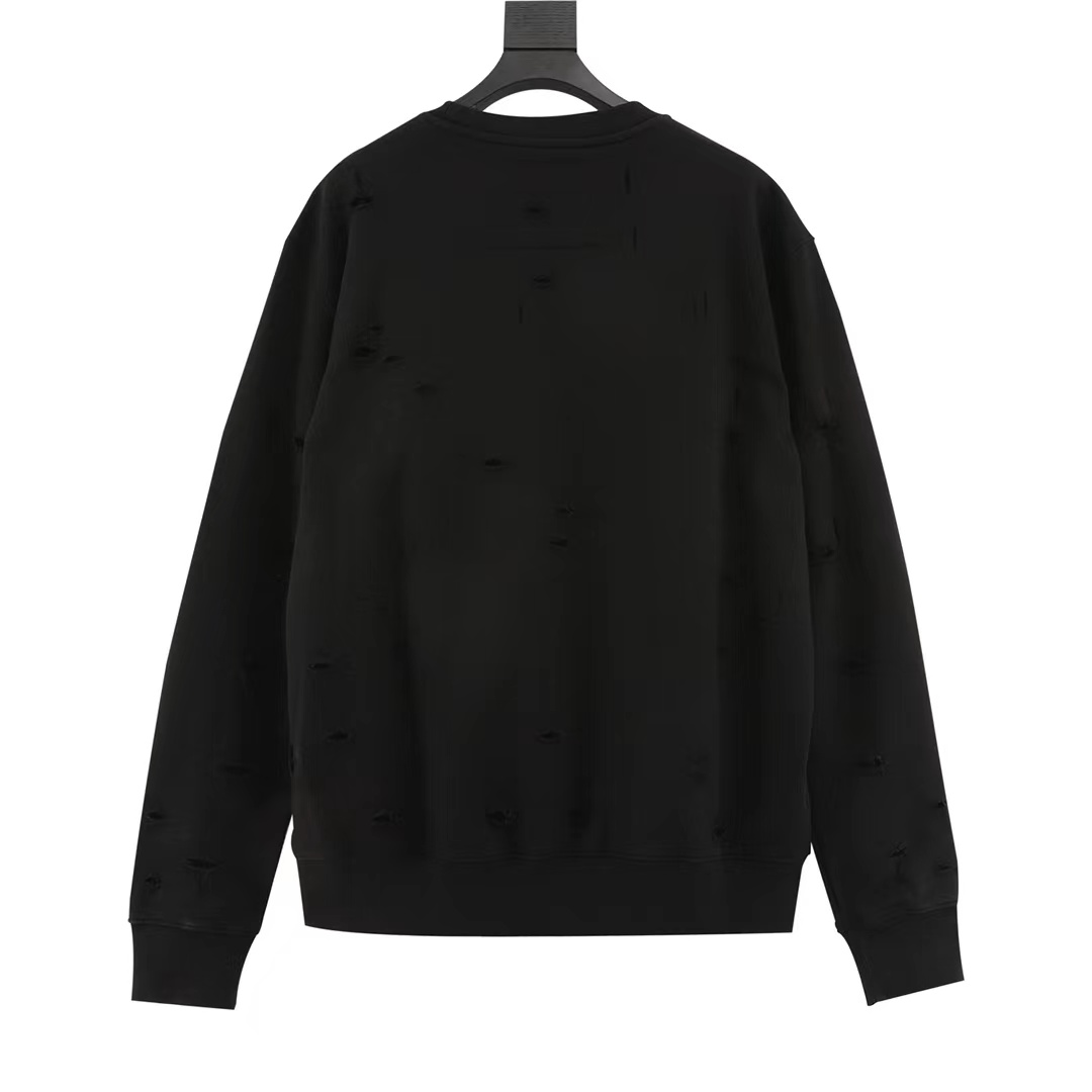 Givenchy GVC 23SS double-layer washed distressed hole crew neck sweatshirt