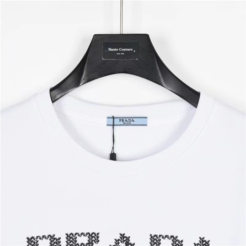 Prada 23Fw mosaic logo embroidered cotton crew neck sweatshirt