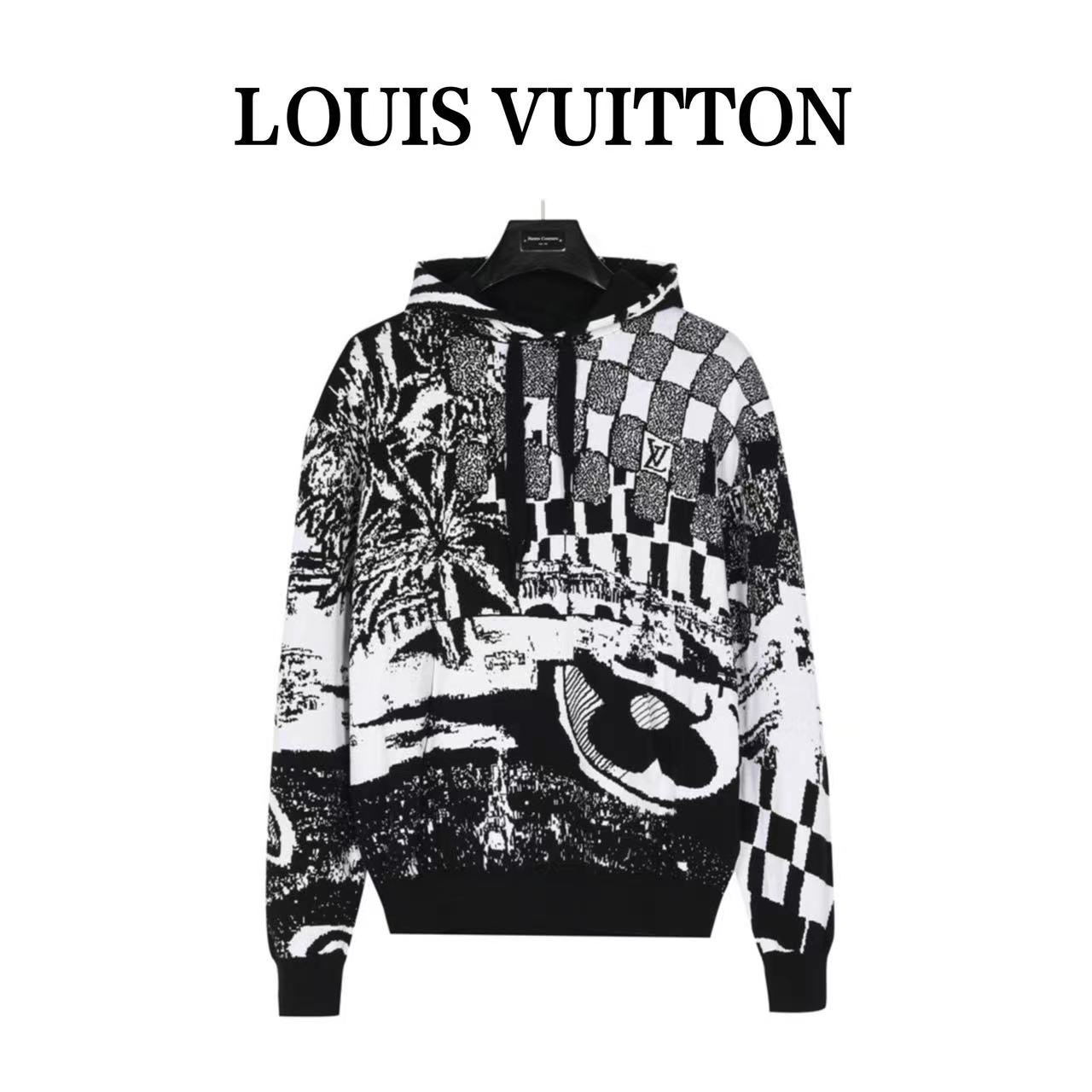Louis Vuitton 23FW patchwork jacquard knit hoodie