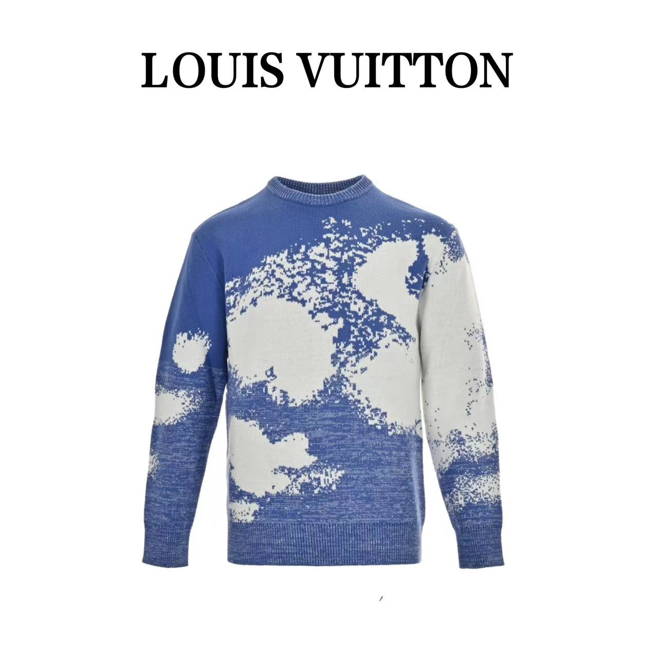 Louis Vuitton 23Fw blue sky and white clouds jacquard crew neck sweater