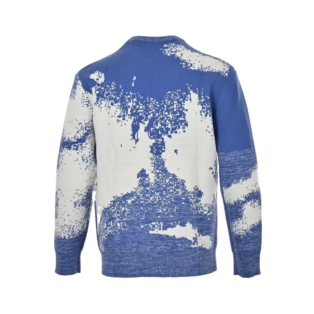 Louis Vuitton 23Fw blue sky and white clouds jacquard crew neck sweater