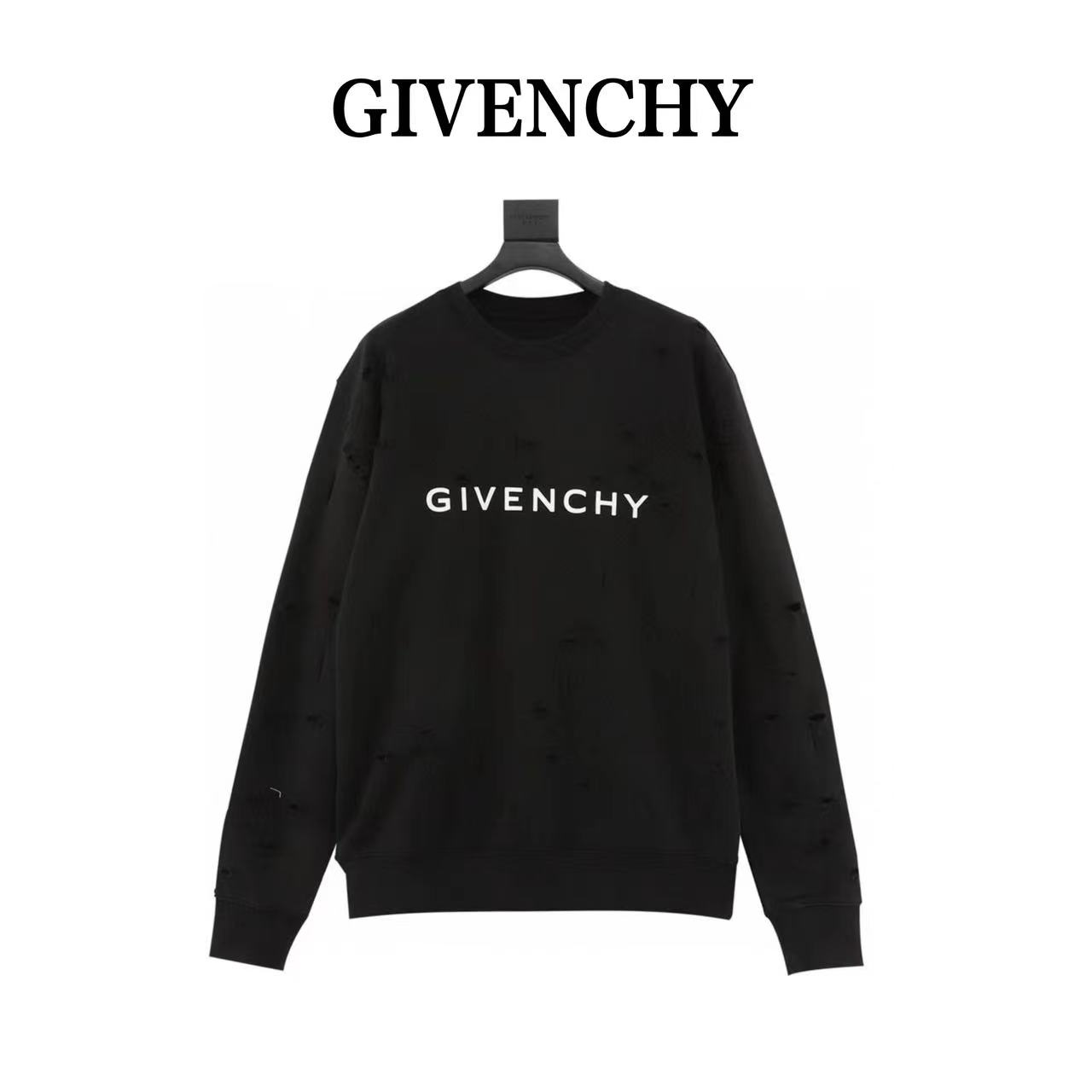 Givenchy GVC 23SS double-layer washed distressed hole crew neck sweatshirt
