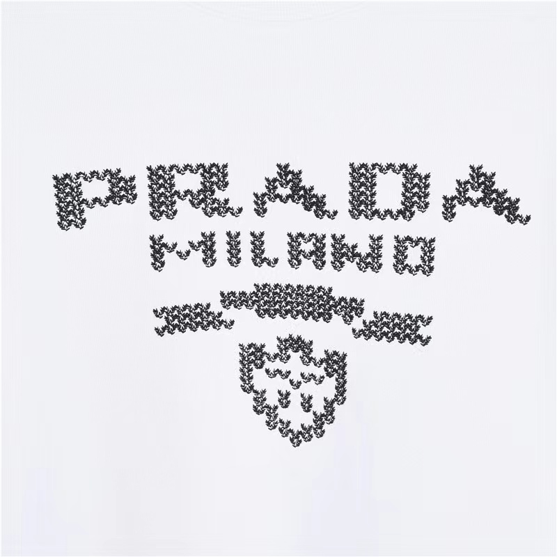 Prada 23Fw mosaic logo embroidered cotton crew neck sweatshirt