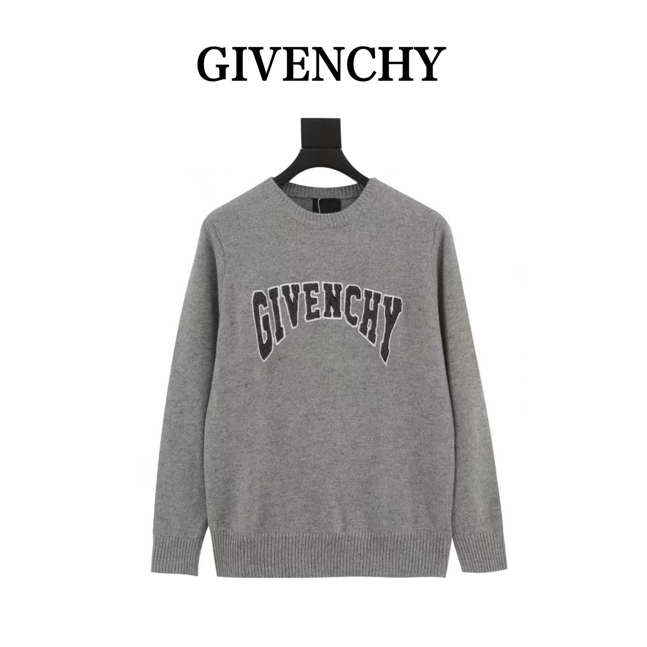 Givenchy crew neck sweater with large logo on the chest and towel embroidery