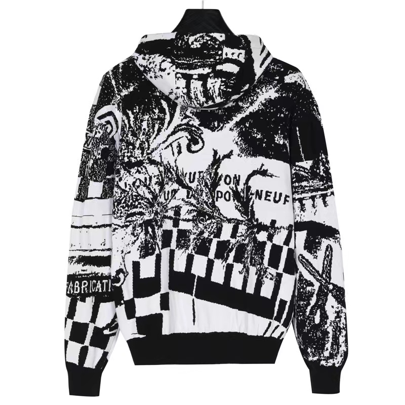 Louis Vuitton 23FW patchwork jacquard knit hoodie
