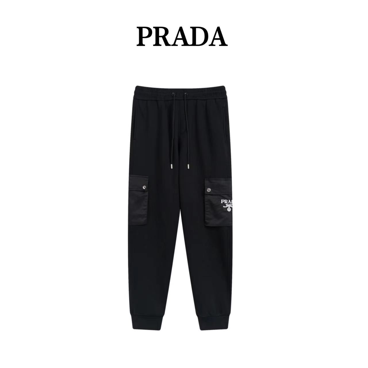 Prada PRD 23FW triangle logo nylon workwear plus fleece pocket trousers
