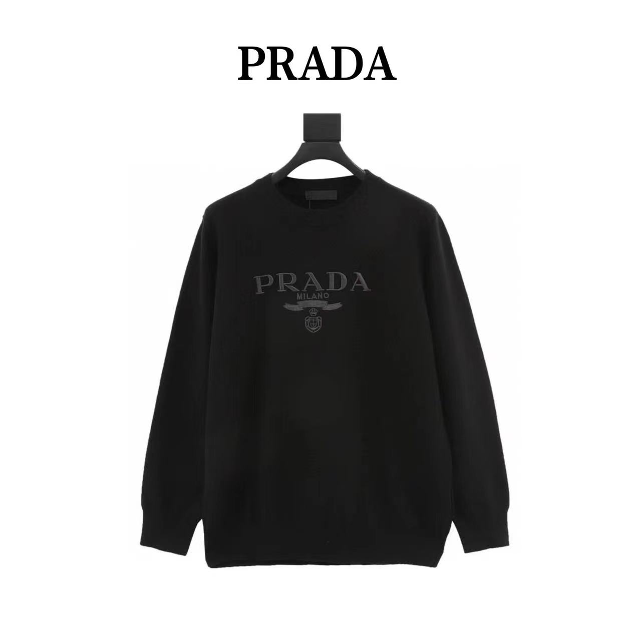 Prada 23Fw embroidered letter logo knitted sweater
