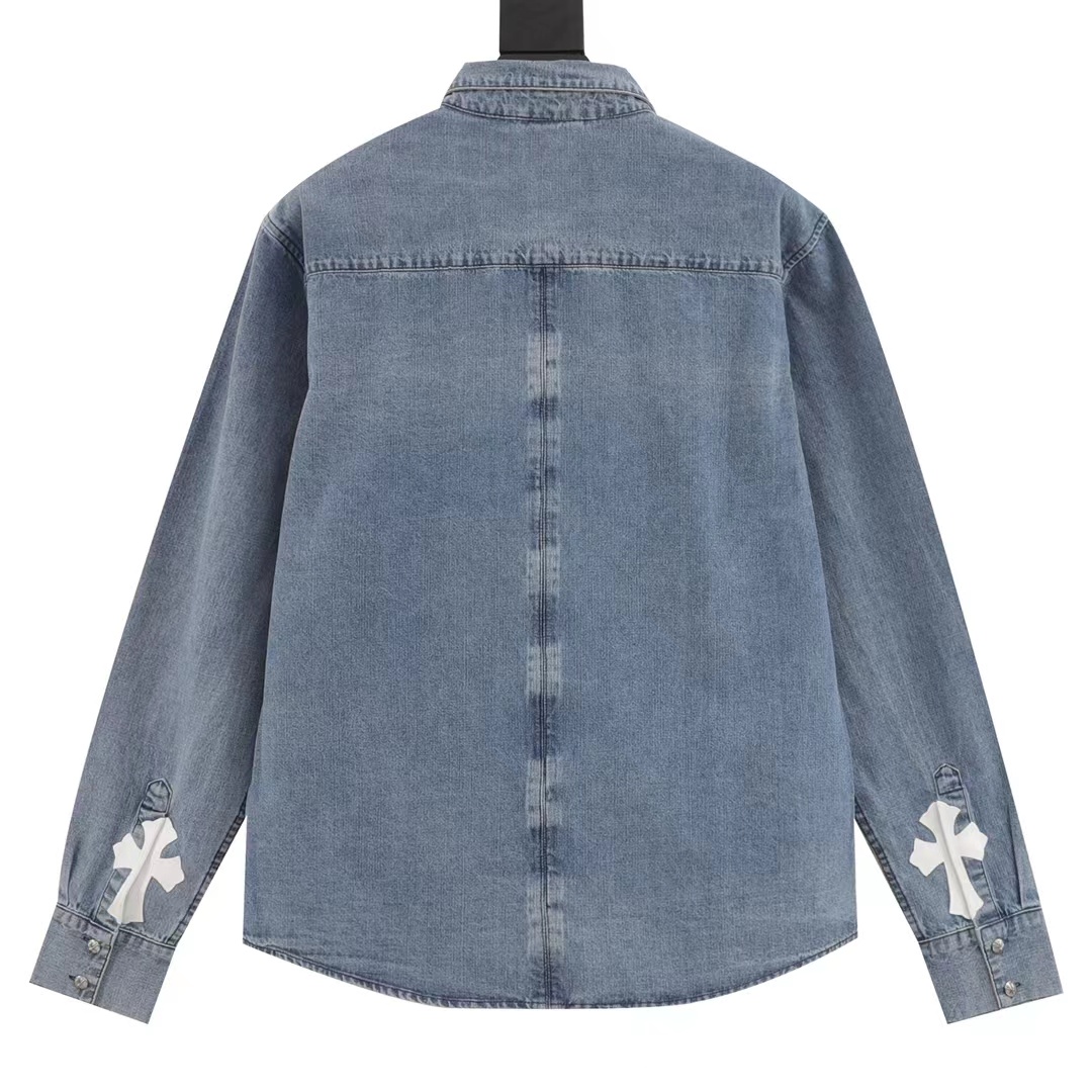 Crow heart ch 23fw vic style white show leather denim shirt