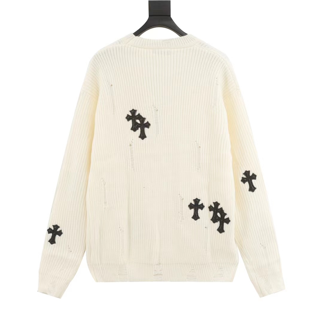 CH Croix heart cross leather crew neck sweater