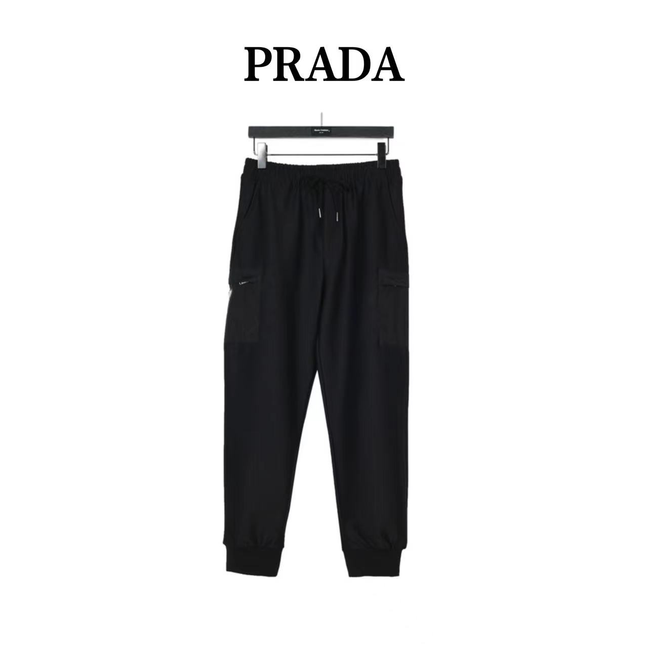 Prada 23Fw casual trousers with side pockets and triangle logo