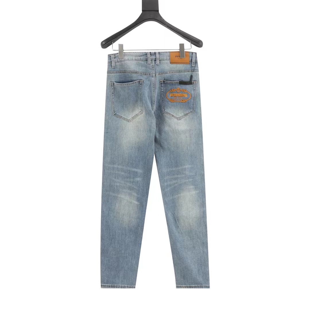 Prada slogan embroidered jeans on the back