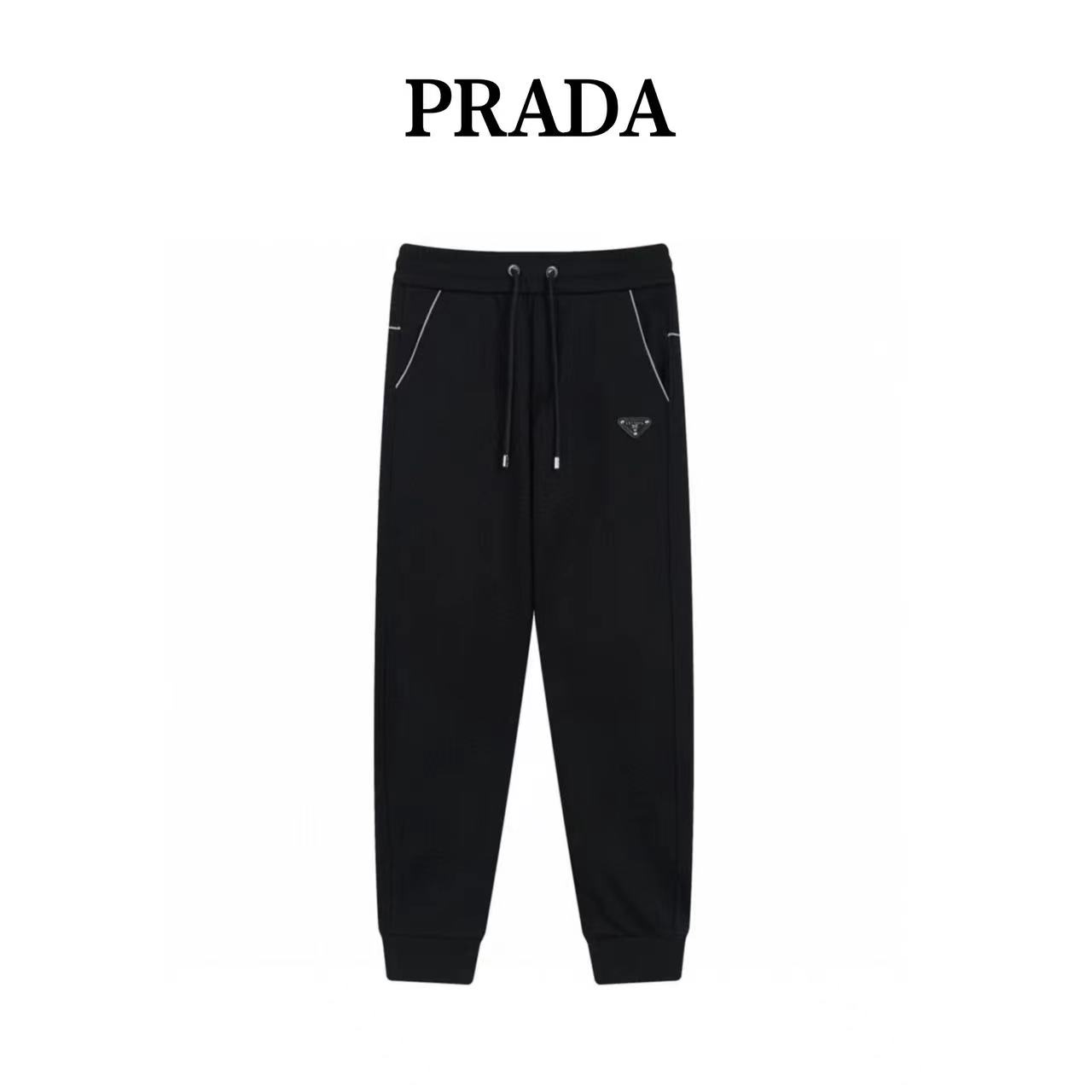 Prada winter spliced metal triangle iron mark Tencel cotton composite mink velvet sports casual trousers with leggings