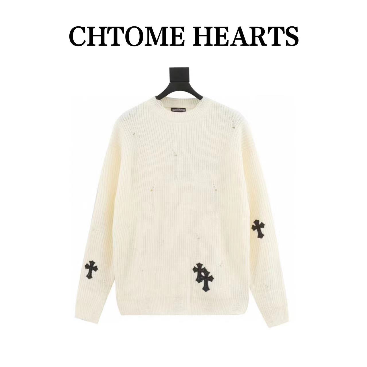 CH Croix heart cross leather crew neck sweater