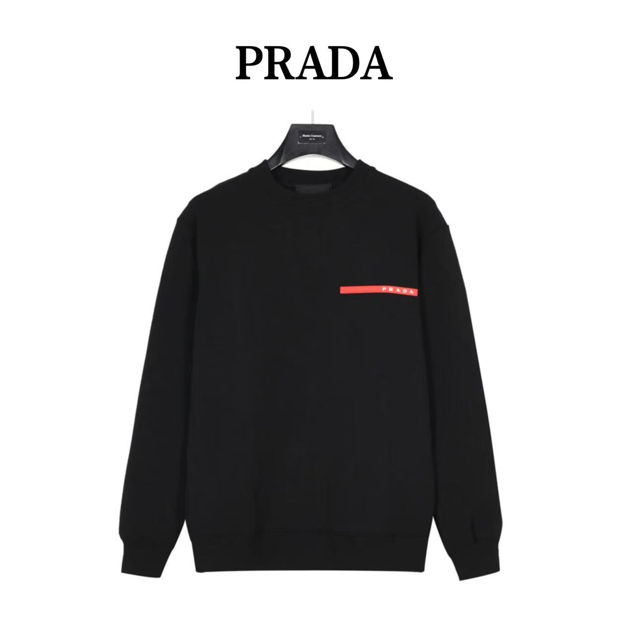 Prada 23Fw classic red trim crew neck sweatshirt