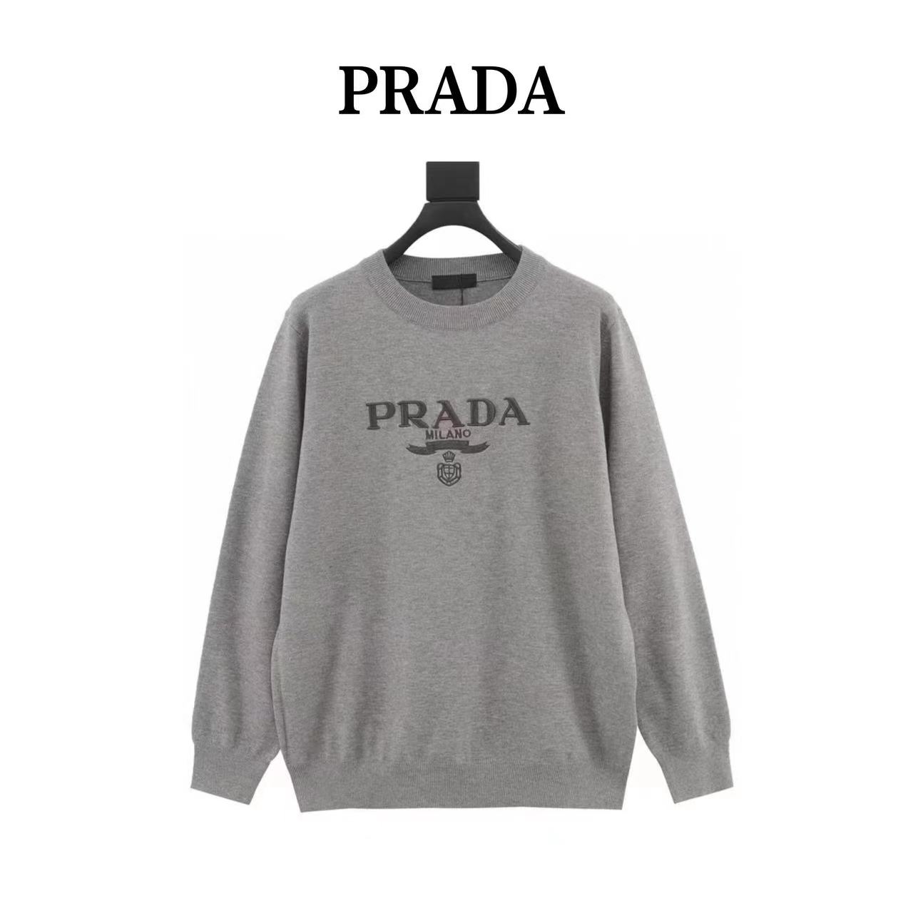 Prada 23Fw embroidered letter logo knitted sweater