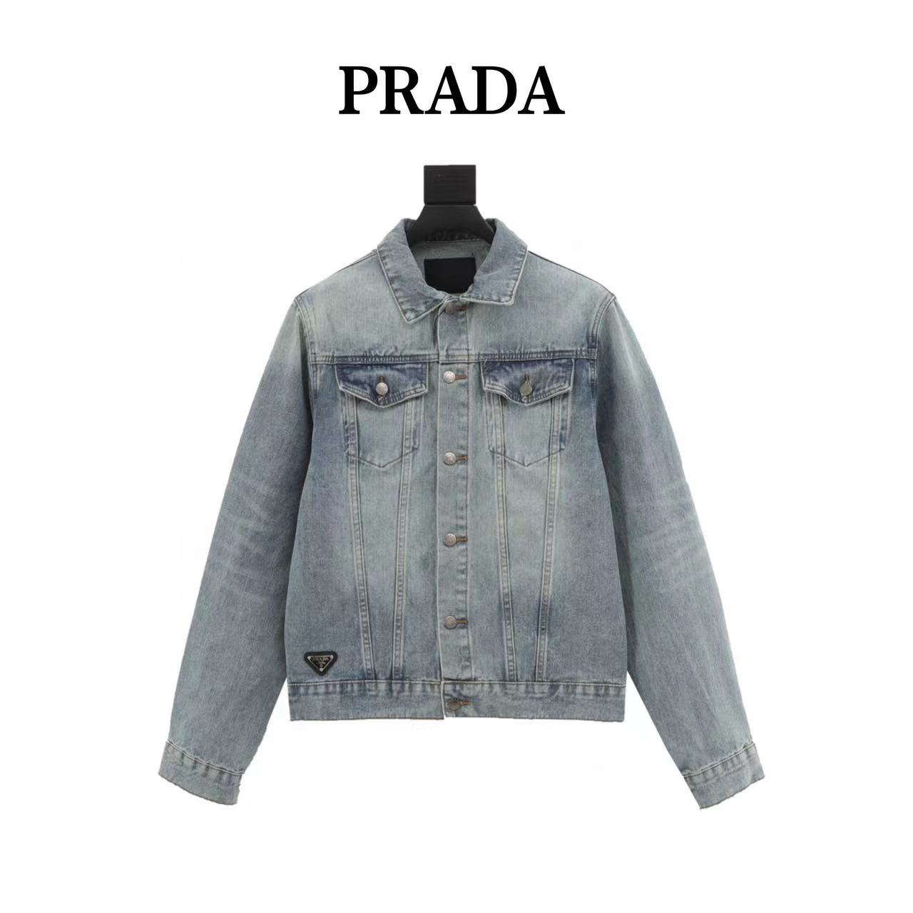 Prada triangle logo washed denim jacket