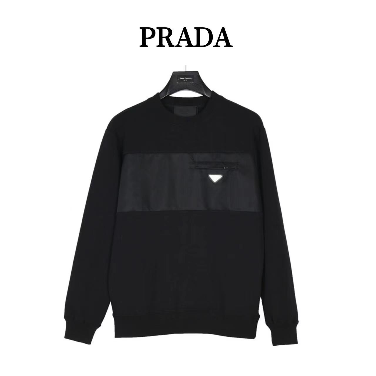 Prada 23ss spliced zipper crew neck sweatshirt