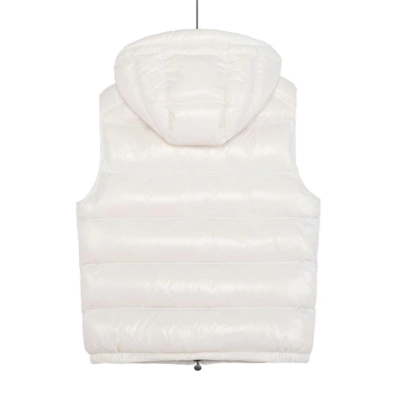 Masked #Bormes white patent pudding quilted hooded vest