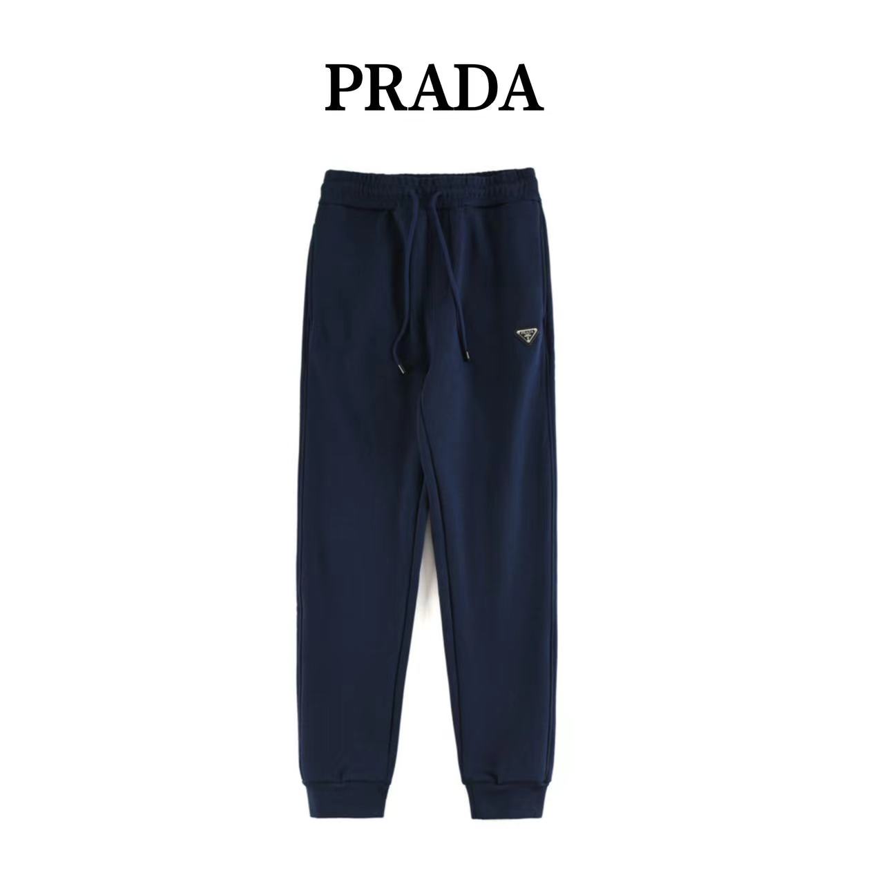 Prada 22Fw triangle logo red trim velvet trousers
