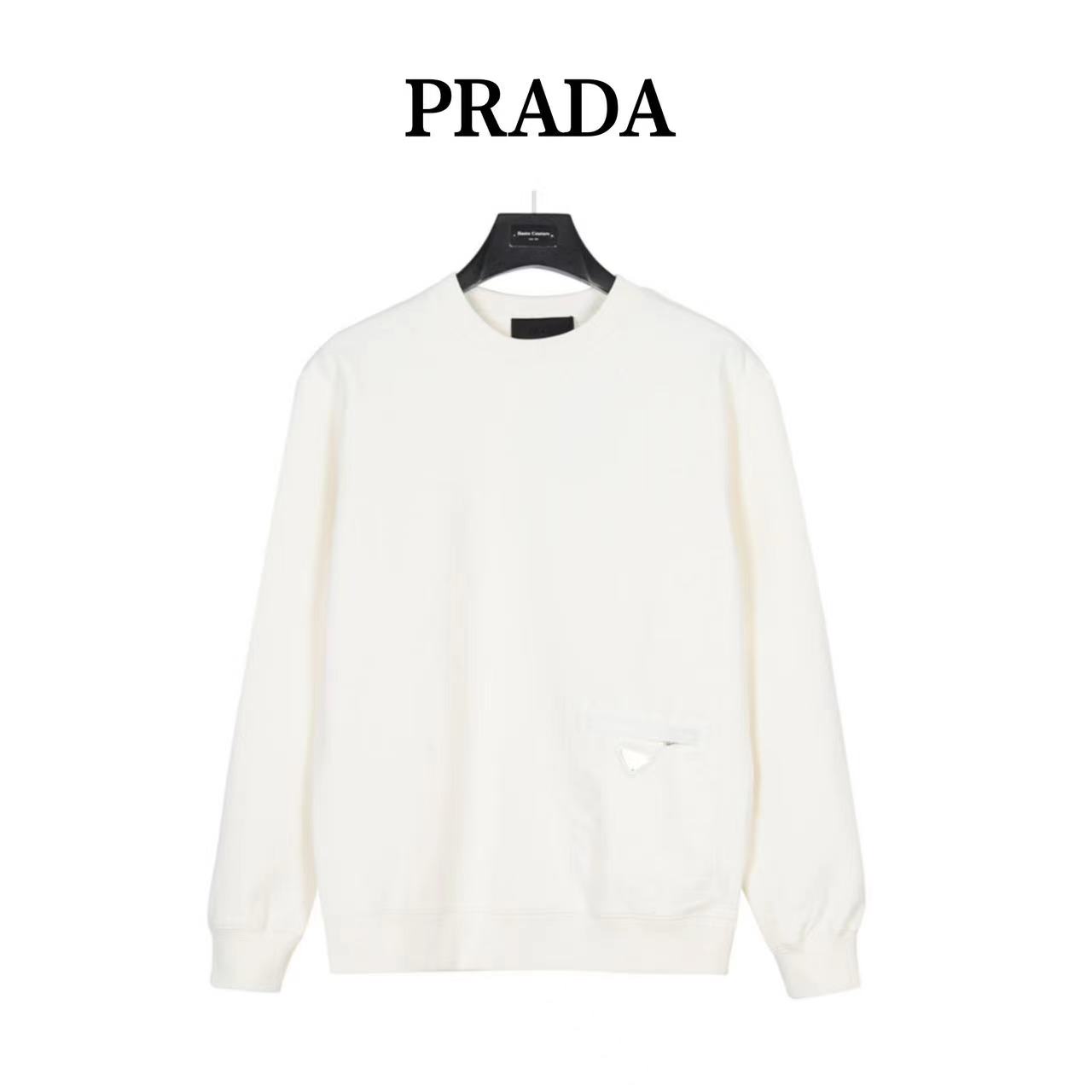 Prada 23Fw triangle pocket crew neck sweatshirt