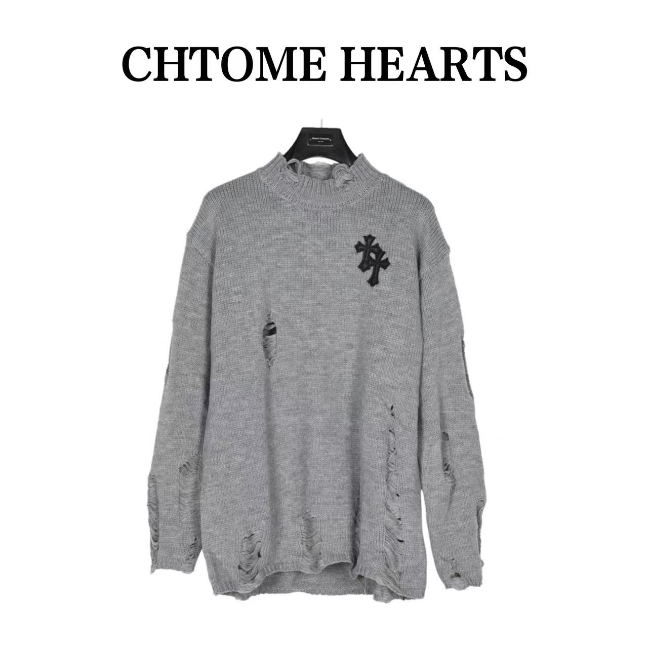 CH Croix heart cross leather crew neck sweater