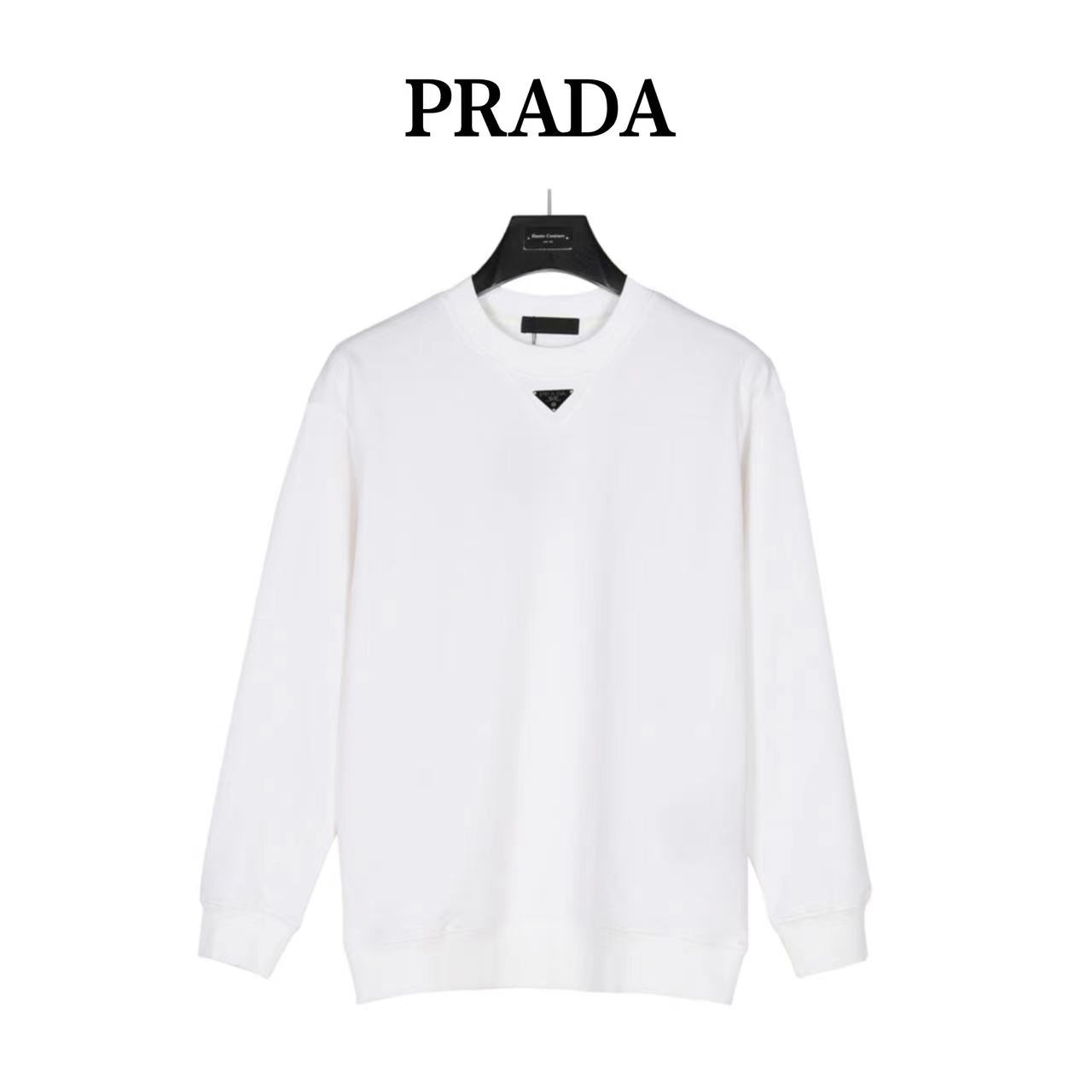 Prada 23Fw triangle logo round neck sweatshirt