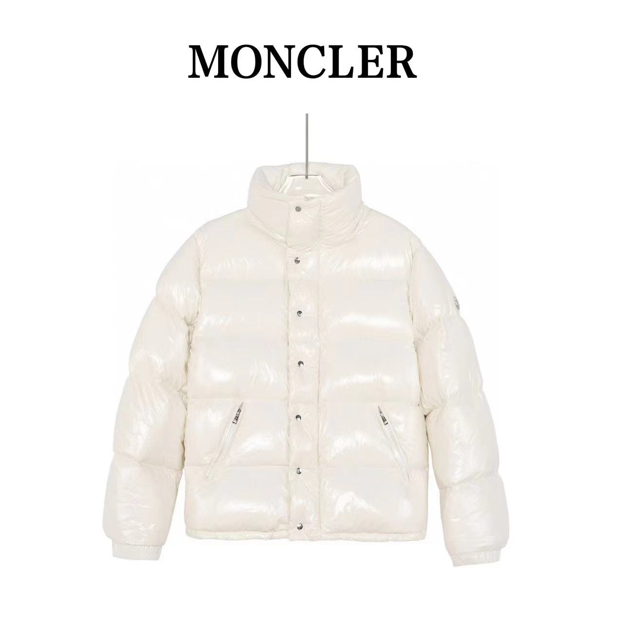 Mengkou#White Fritillary glossy patent leather short down jacket